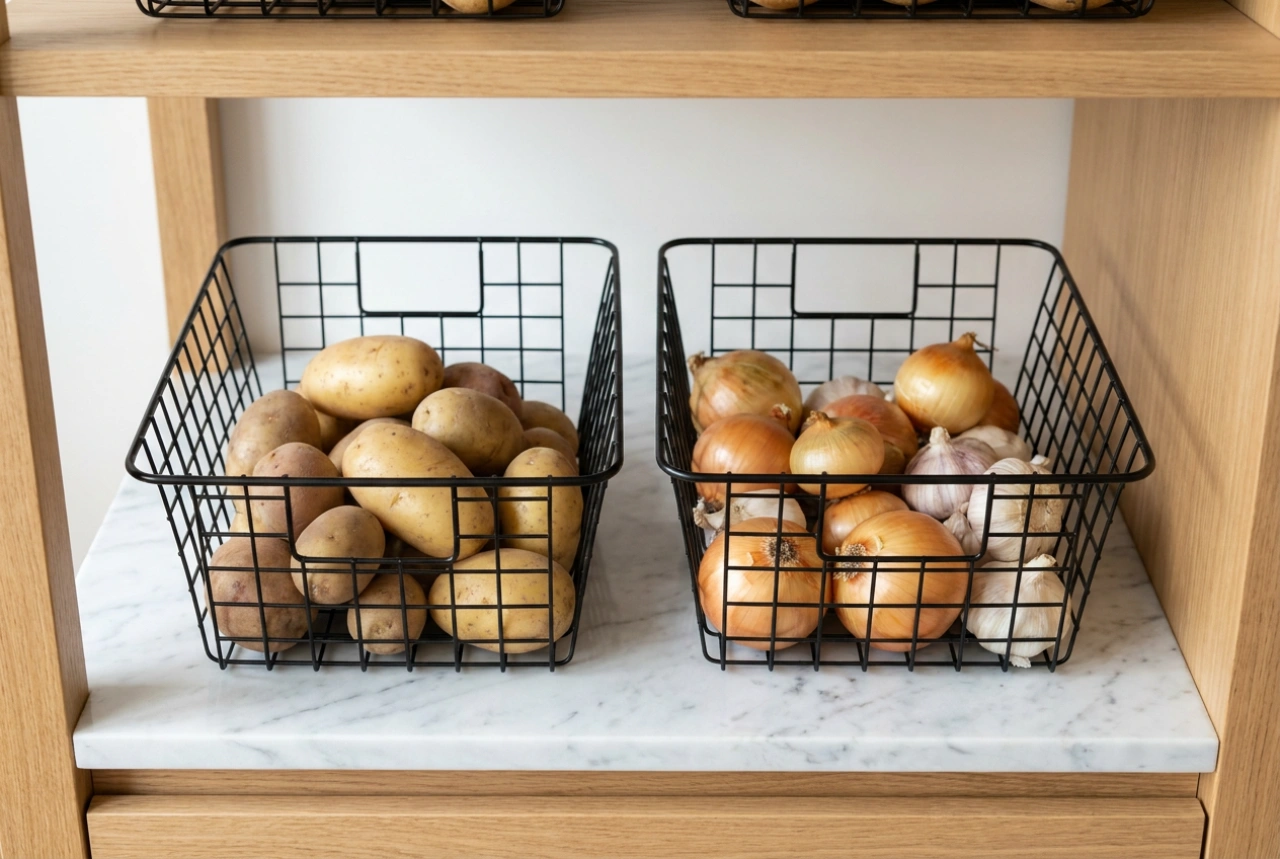 Hur man förvarar potatis och lök i separata behållare