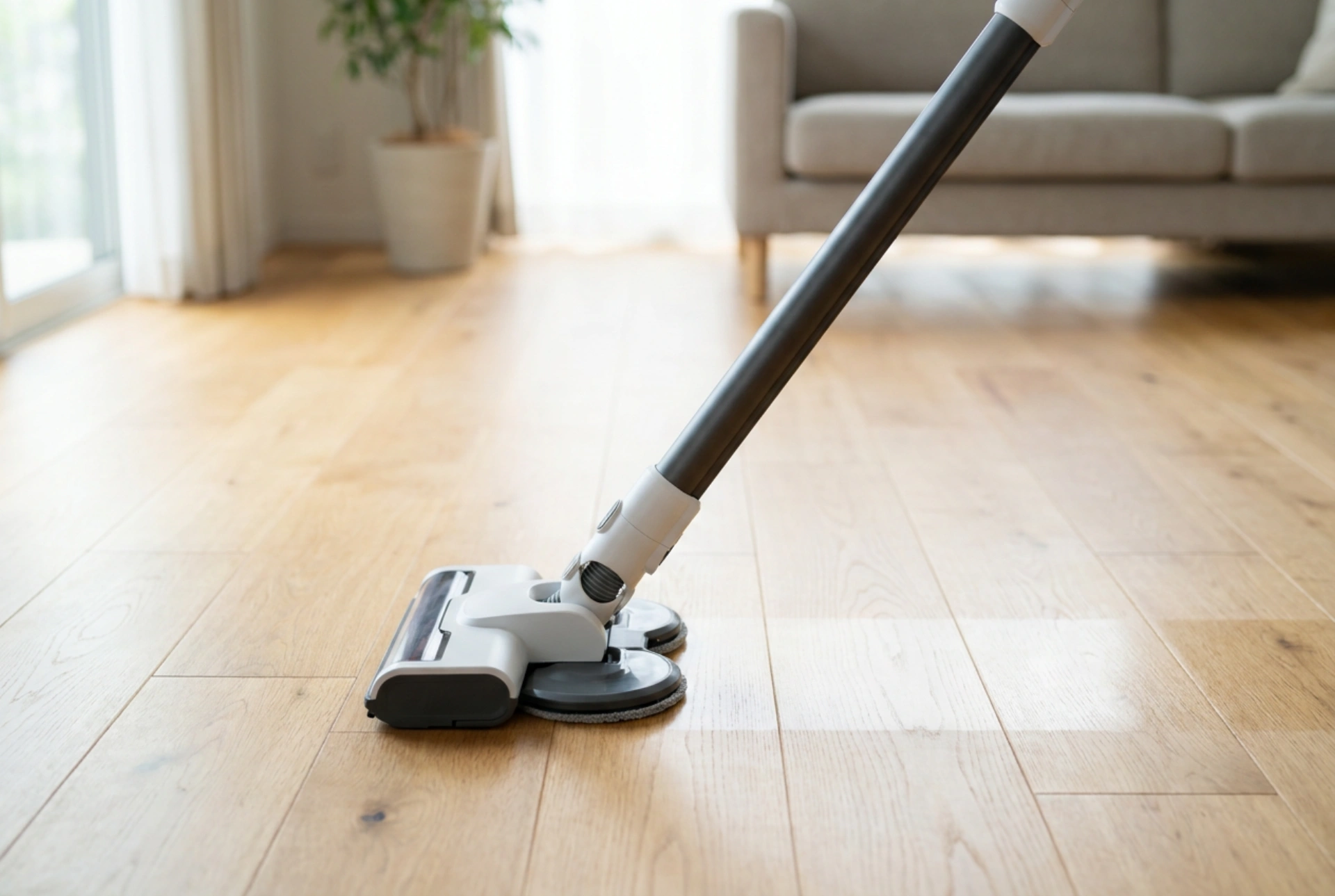 Hur du använder skaftdammsugare med moppfunktion på laminatgolv
