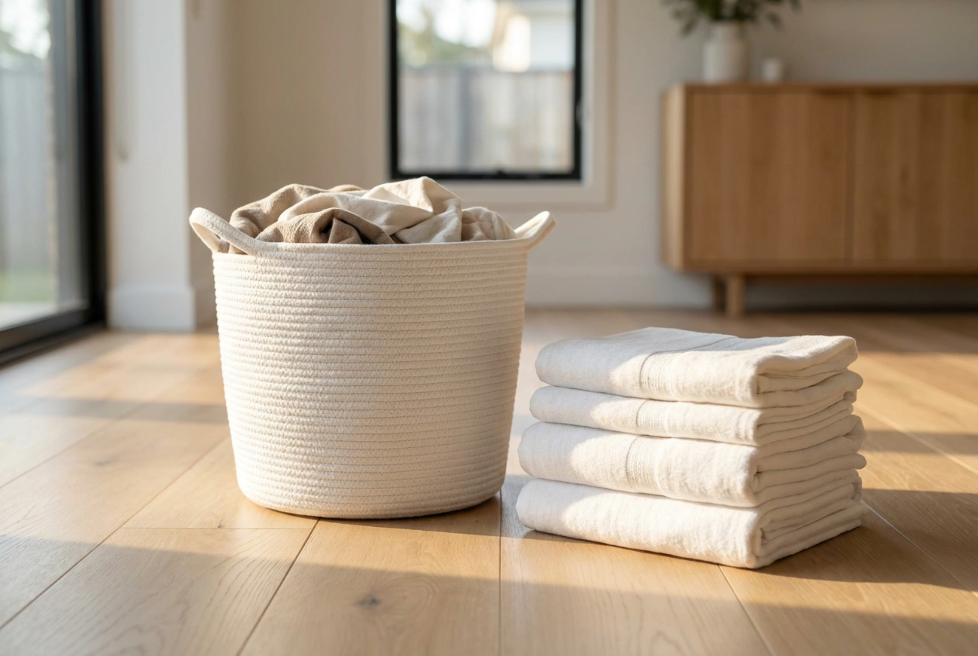 Vit flätad tvättkorg: Så underhåller du naturmaterialet på rätt sätt