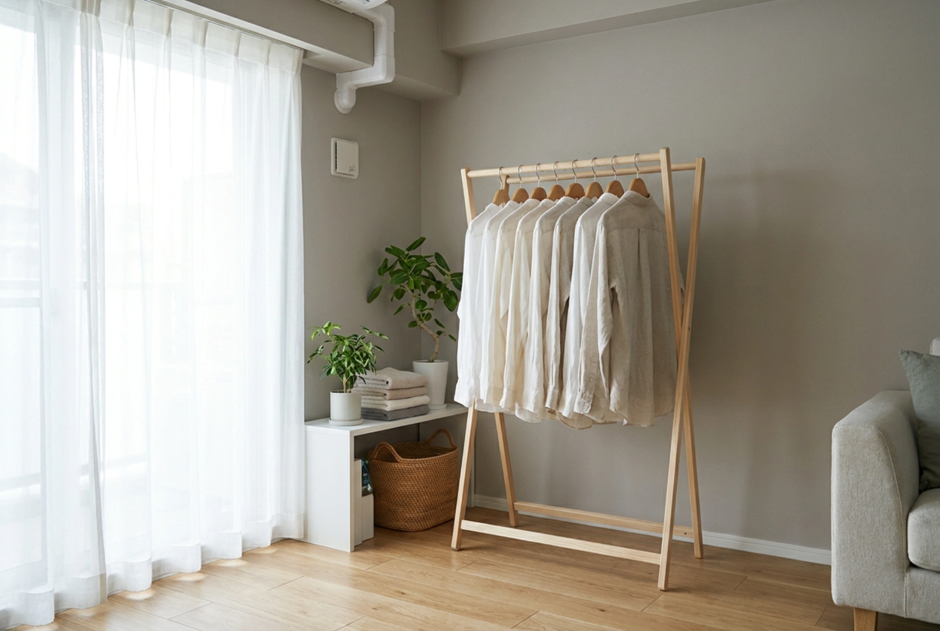 Smalt torkställ och torkning av tvätt på liten yta