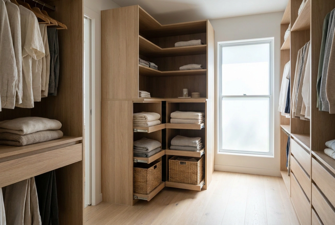 Hur du förvandlar en stor hörngarderob till en bekväm walk-in-closet