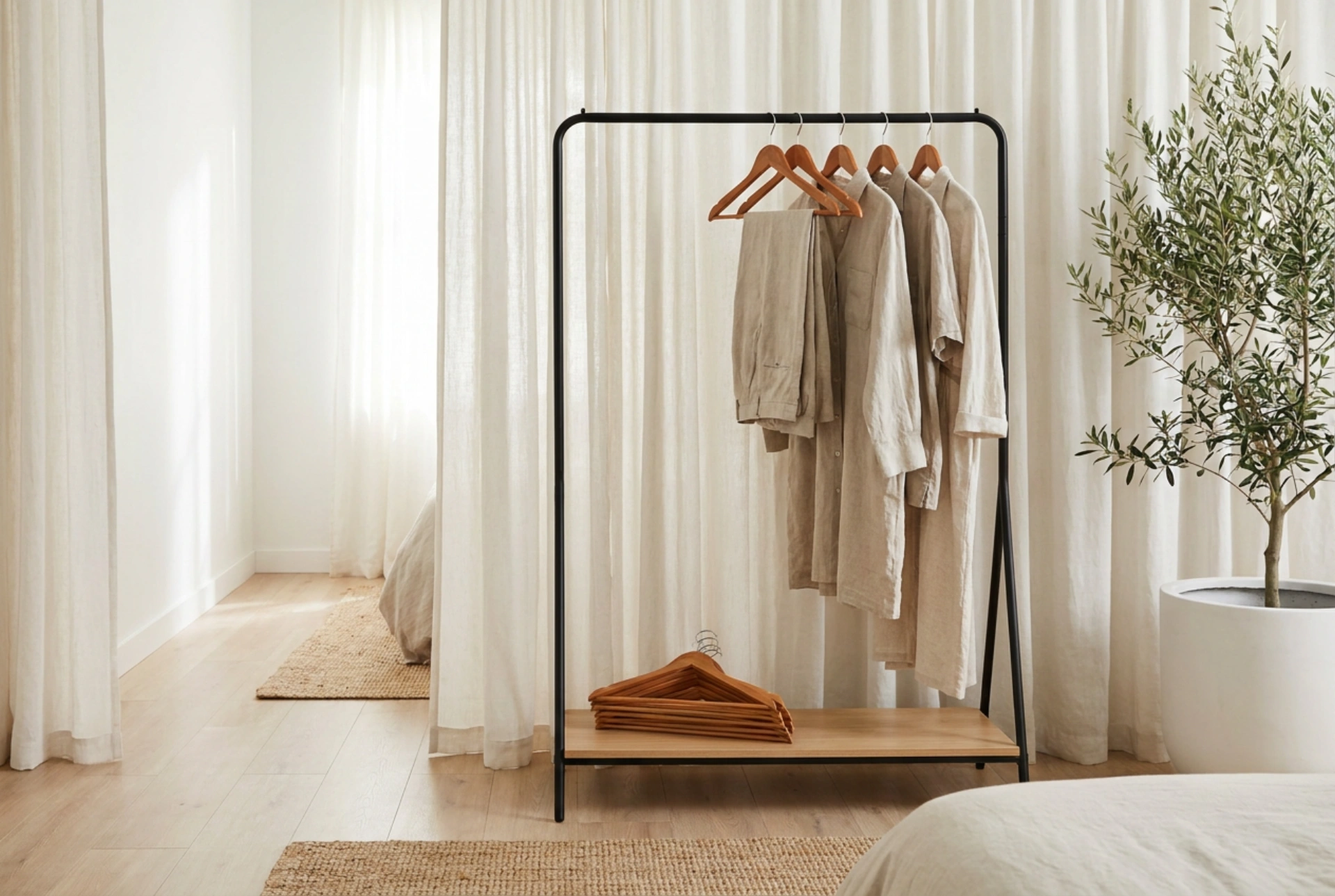 Hur du skapar en minigarderob i rummet utan renovering