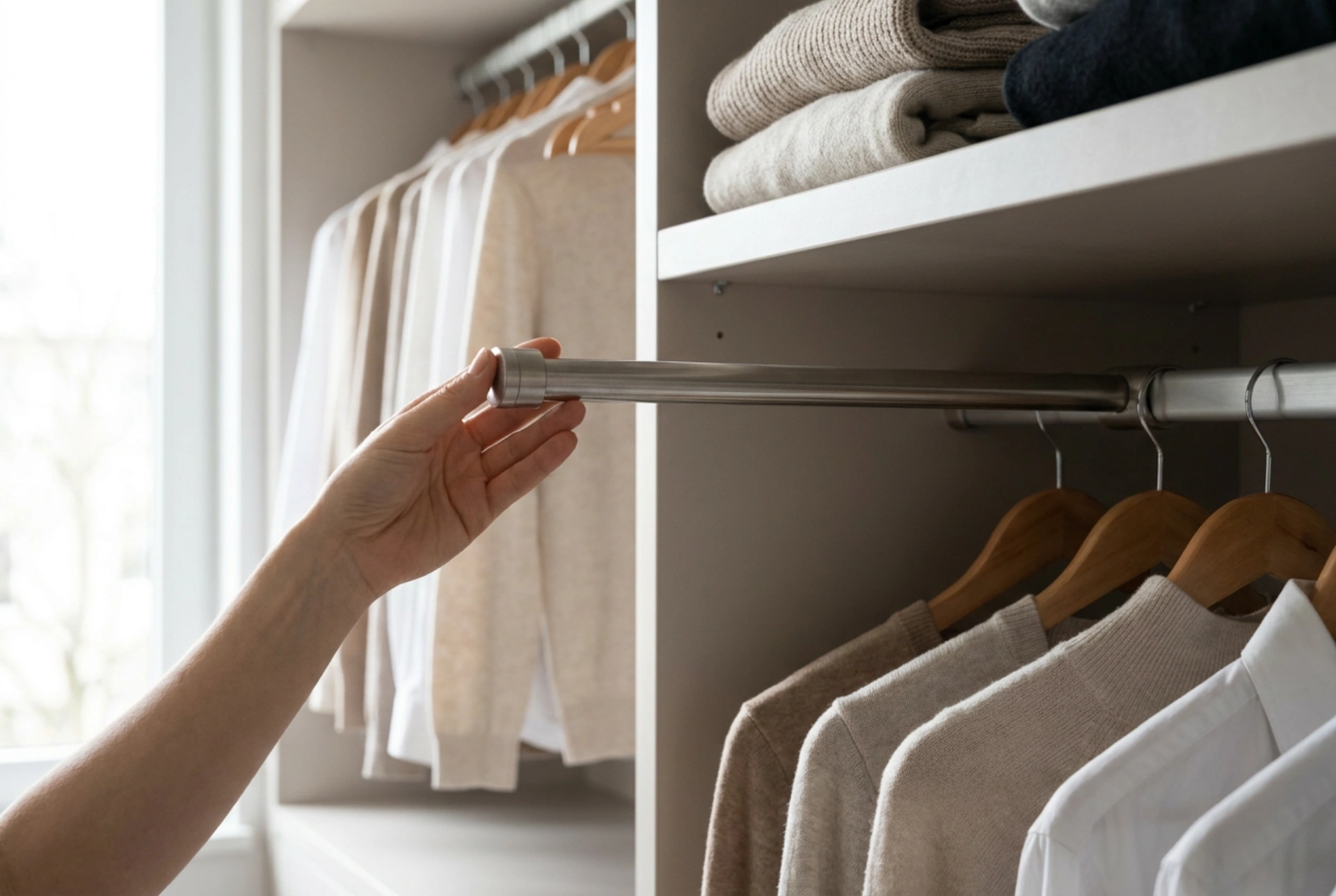 Teleskopisk garderobsstång för snabb och flexibel omorganisering